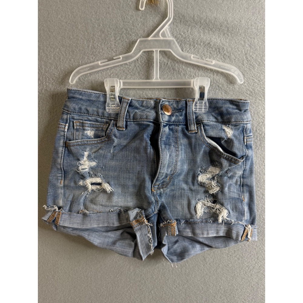 American Eagle Women's Denim Shorts Junior Size 0 Distressed‎ Ripped Cuffed